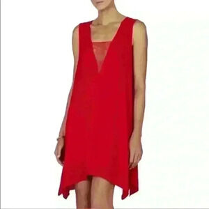 BCBGMaxazria Alie Red Sleeveless A Line Dress With Lace Insert